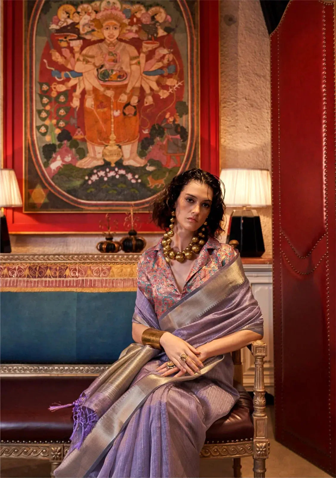 Lavender Jacquard Work Moss Chiffon Saree - kalyanja